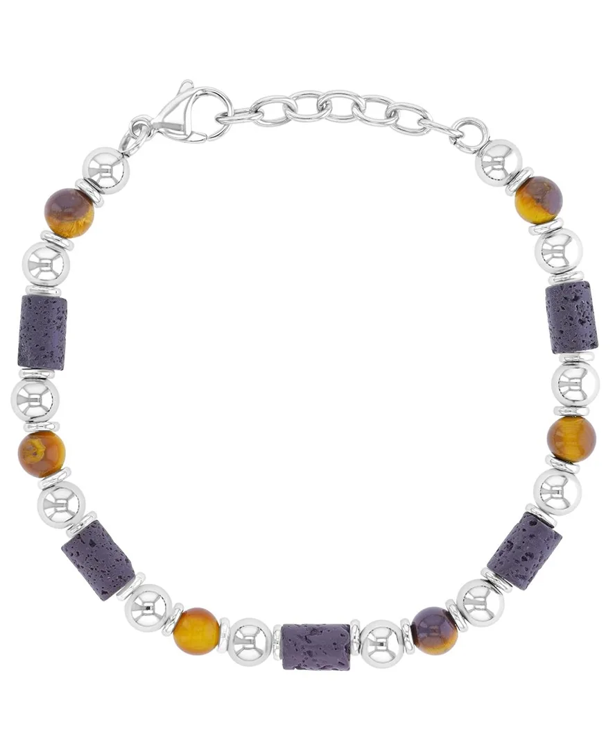 Platinum-Plated Tiger Eye Lava Bracelet