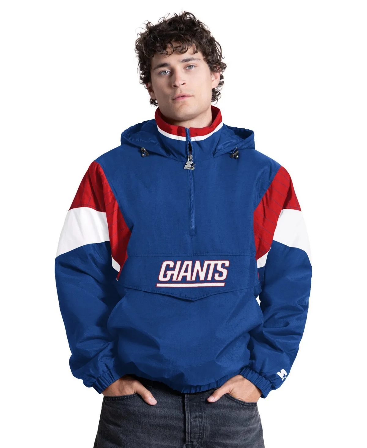 New York Giants the Throwback Half-Zip Hooded Sweatshirt by Starter