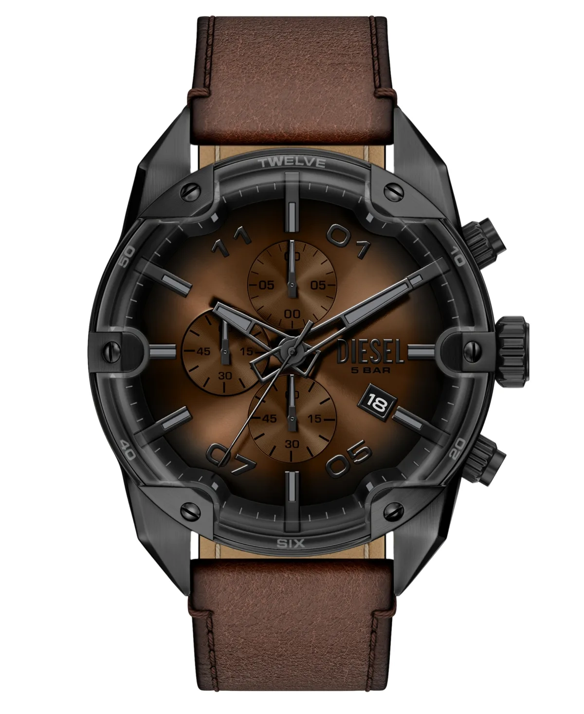 Spiked Quartz Chronograph Sport Leather Watch 49mm by Diesel