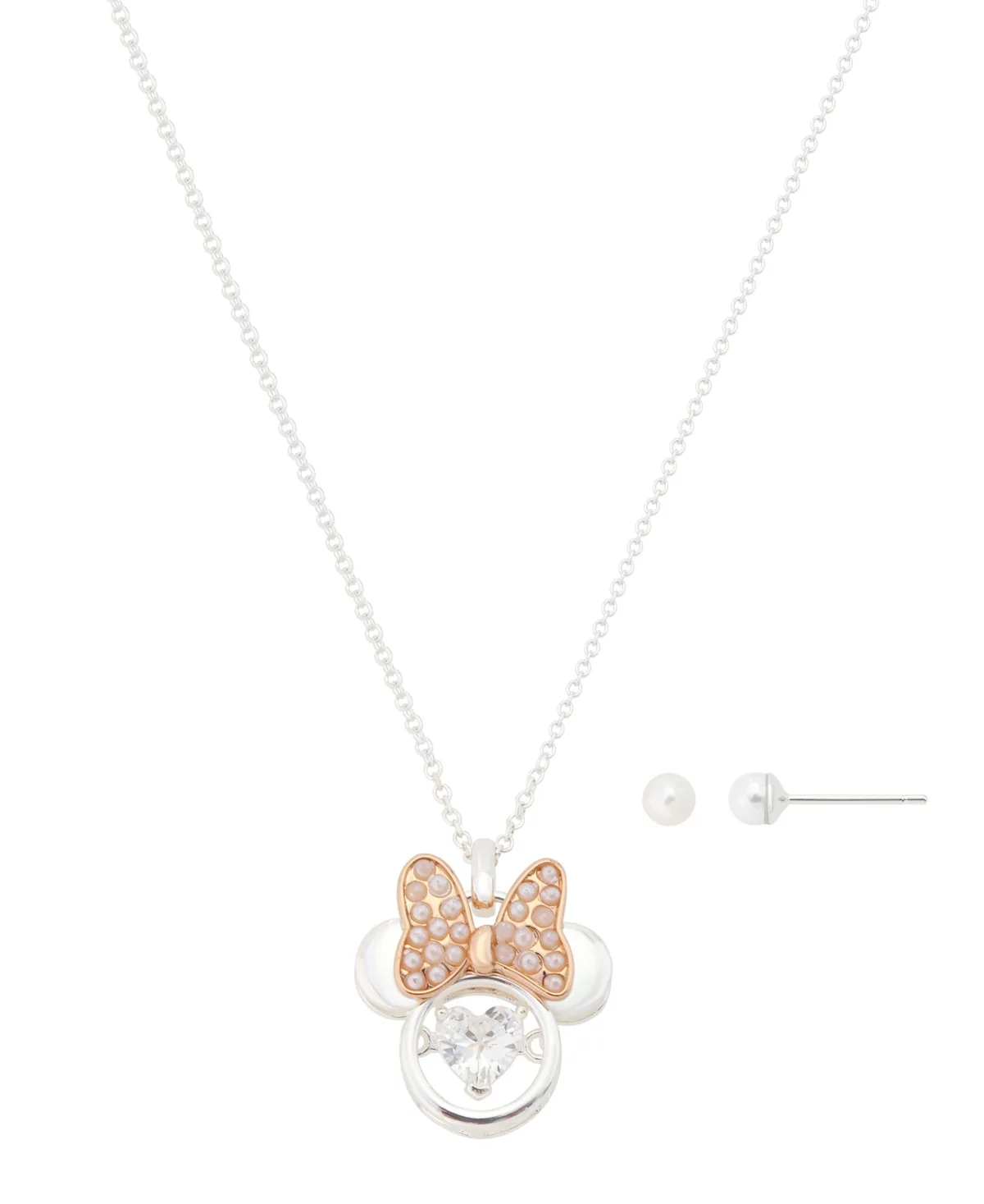 Imitation Pearl and Cubic Zirconia Silver-Tone Minnie Mouse Pendant and Stud Earring Set by Disney
