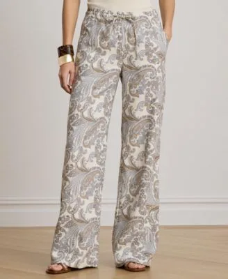 Lauren Ralph Lauren Linen Mid Rise Wide Leg Pants by Ralph Lauren