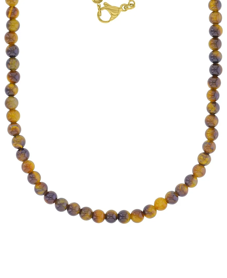 Quiksilver 18k Gold-Plated Steel Yellow Oval Tag Tiger Eye Necklace by Quiksilver