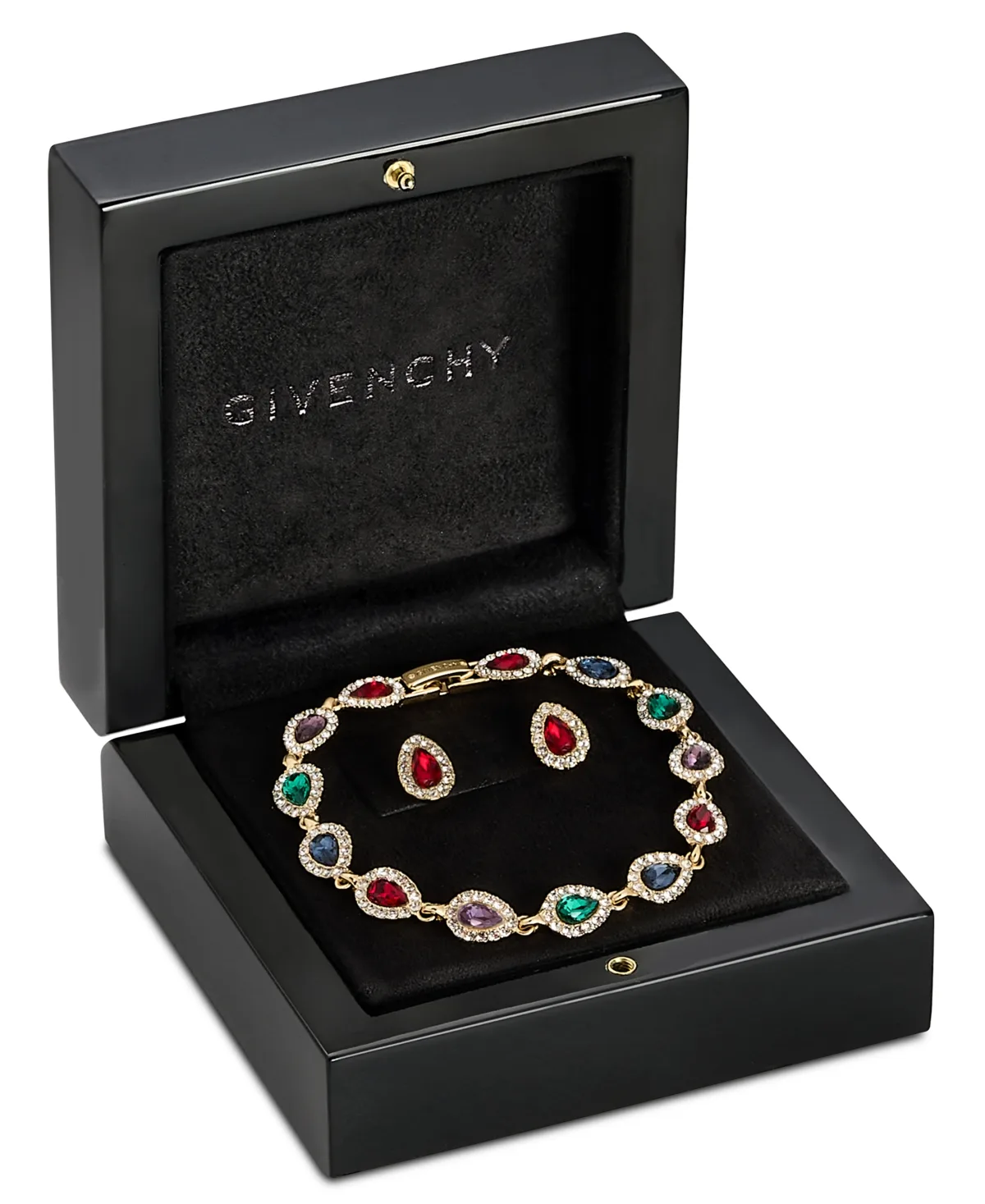 Givenchy Gold-Tone Crystal Siam Pear Stone Stud Earring and Bracelet Set by GIVENCHY