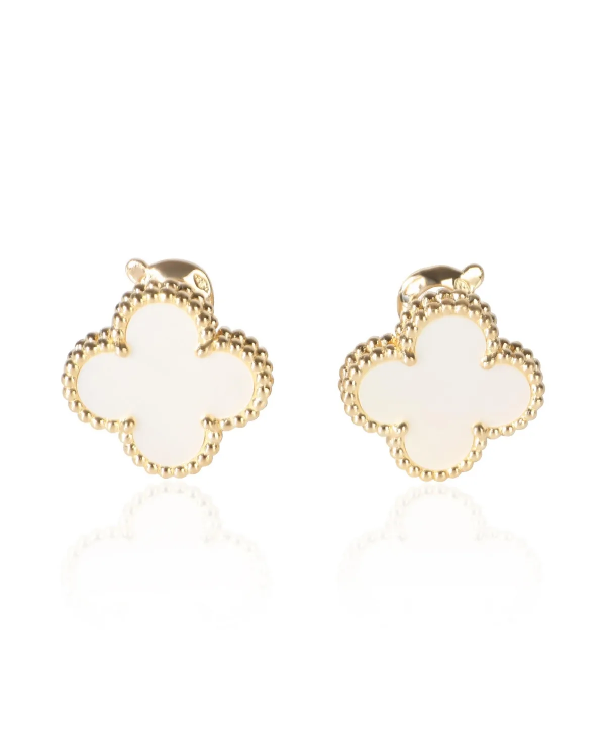 Pre-Owned Van Cleef & Arpels Mother of Pearl Vintage Alhambra Earrings in 18k Yellow Gold by Pre Owned Van Cleef & Arpels