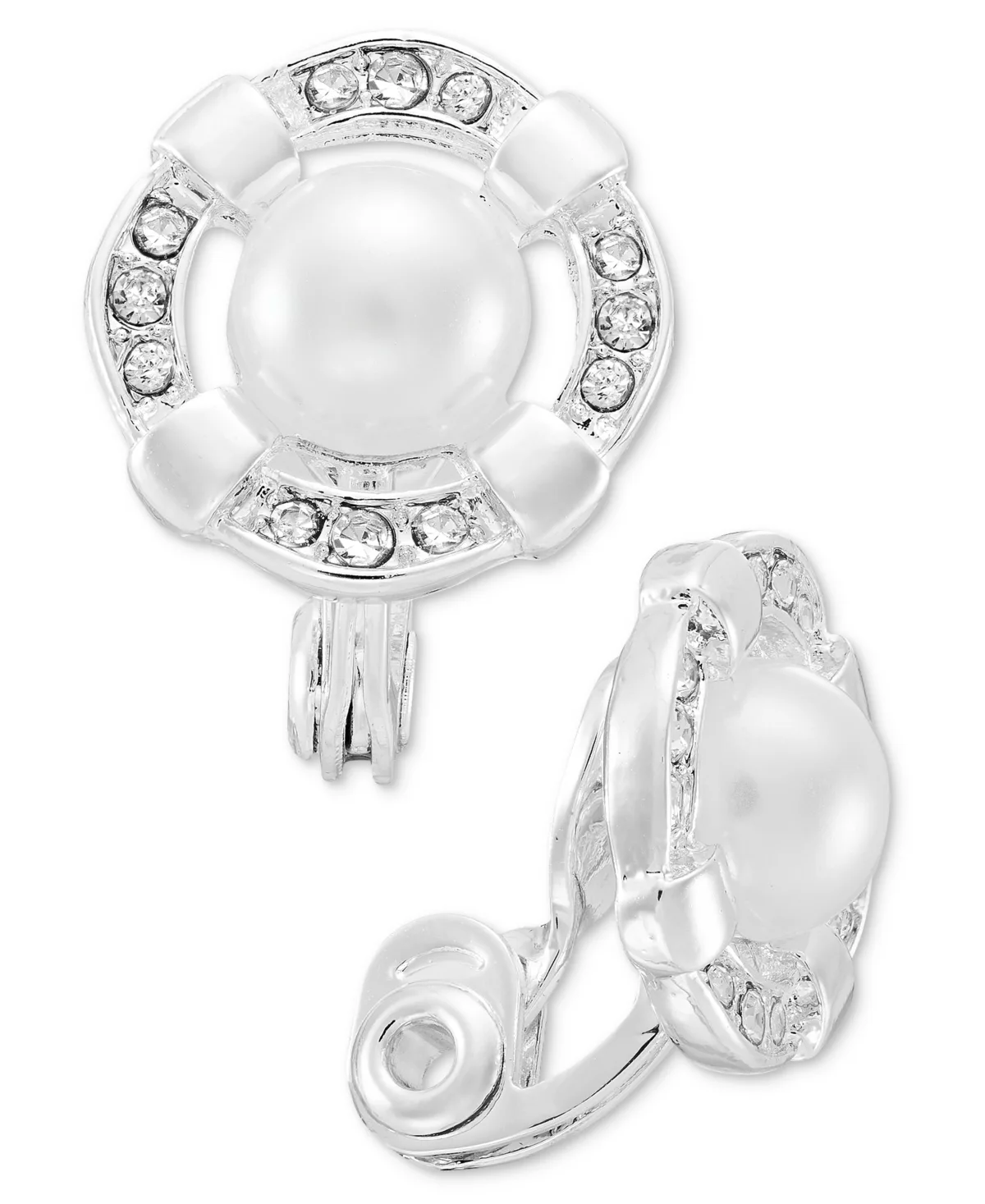 Faux Pearl & Stone Silver-Tone Openwork Clip Earrings by Anne Klein