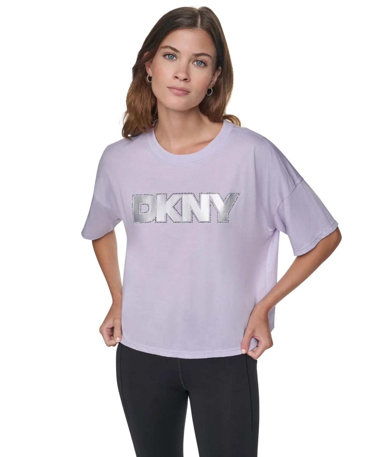 Dkny Sport Foil Rhinestone Logo Dropped-Shoulder T-Shirt by DKNY