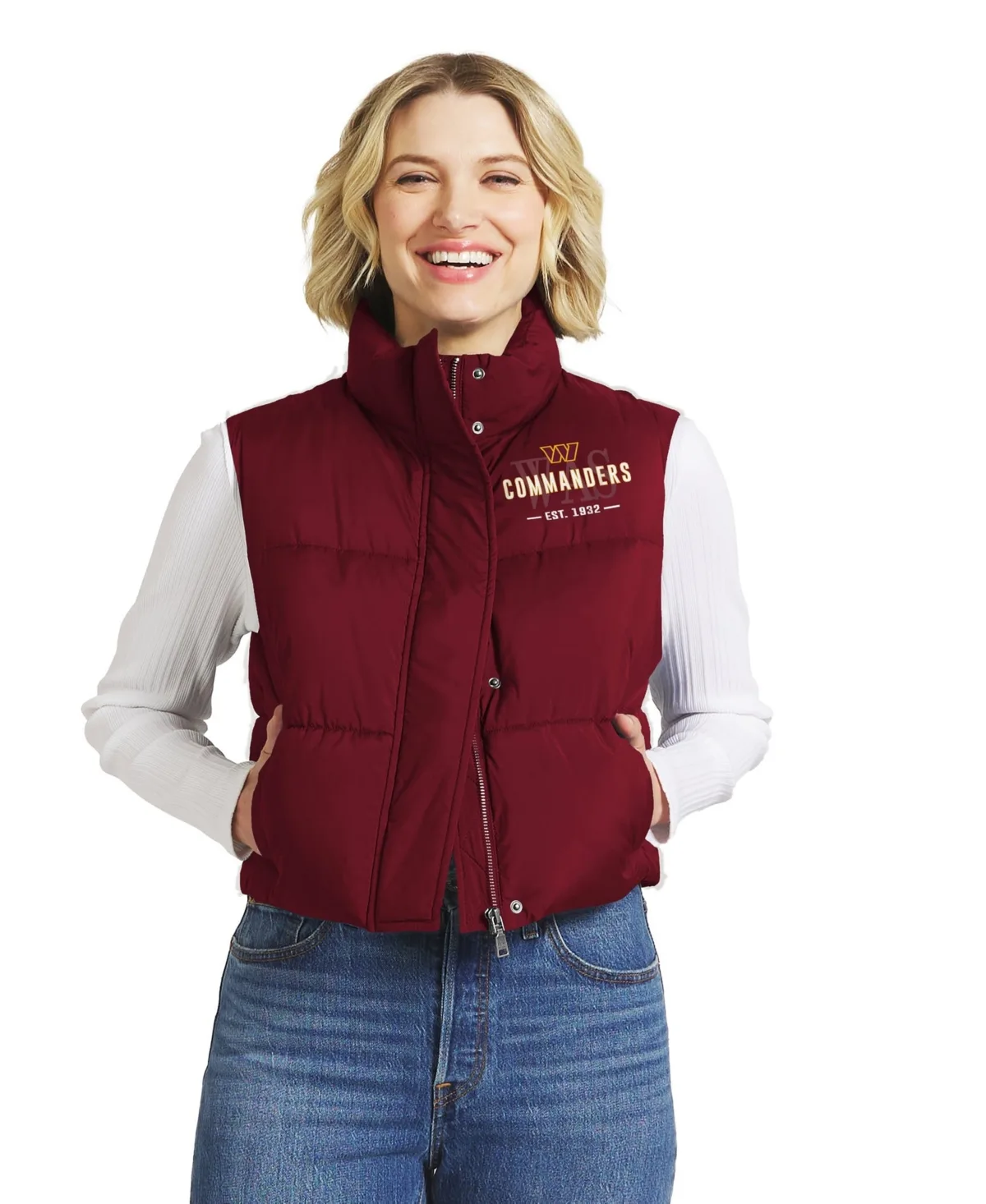 Wear by Erin Andrews Washington Commanders Cropped Puffer Full-Zip Vest by Wear by Erin Andrews