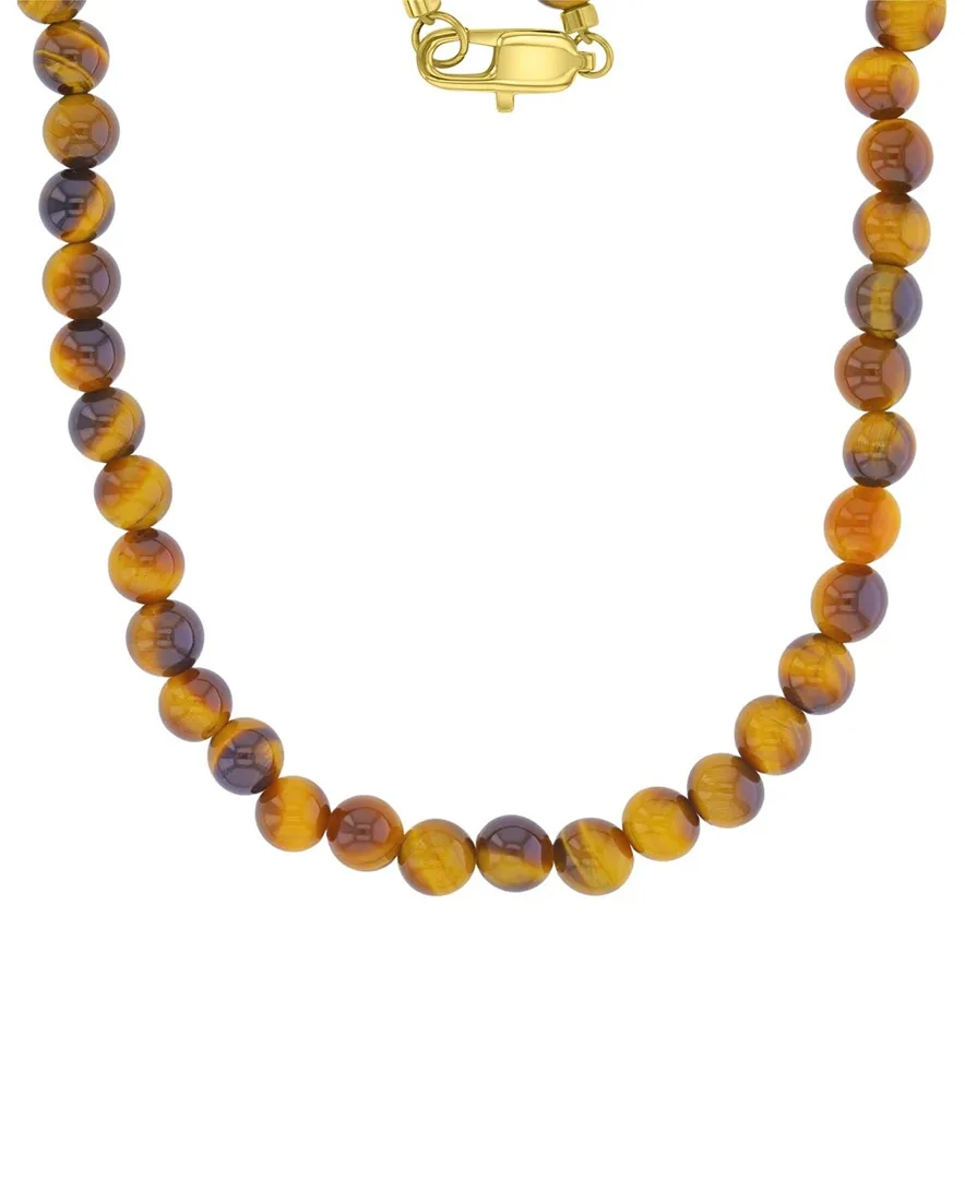 18k Gold-Plated Steel Yellow Lock Tiger Eye Necklace by Quiksilver