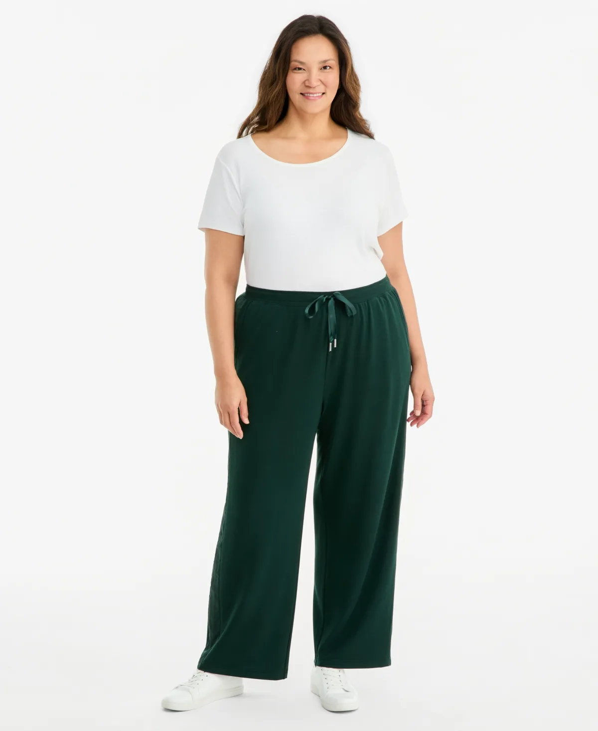 LuxLounge French Terry Wide-Leg Satin-Trim Sweatpants