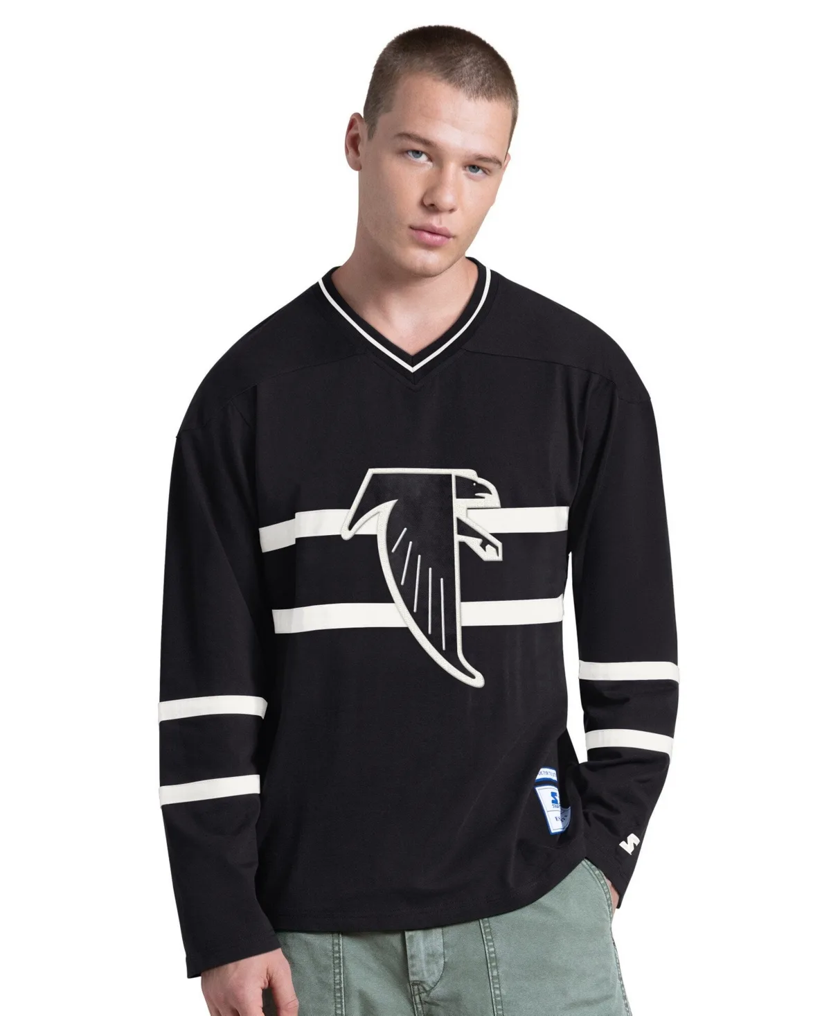 Atlanta Falcons Line Up Retro Logo Long-Sleeves V-Neck T-Shirt