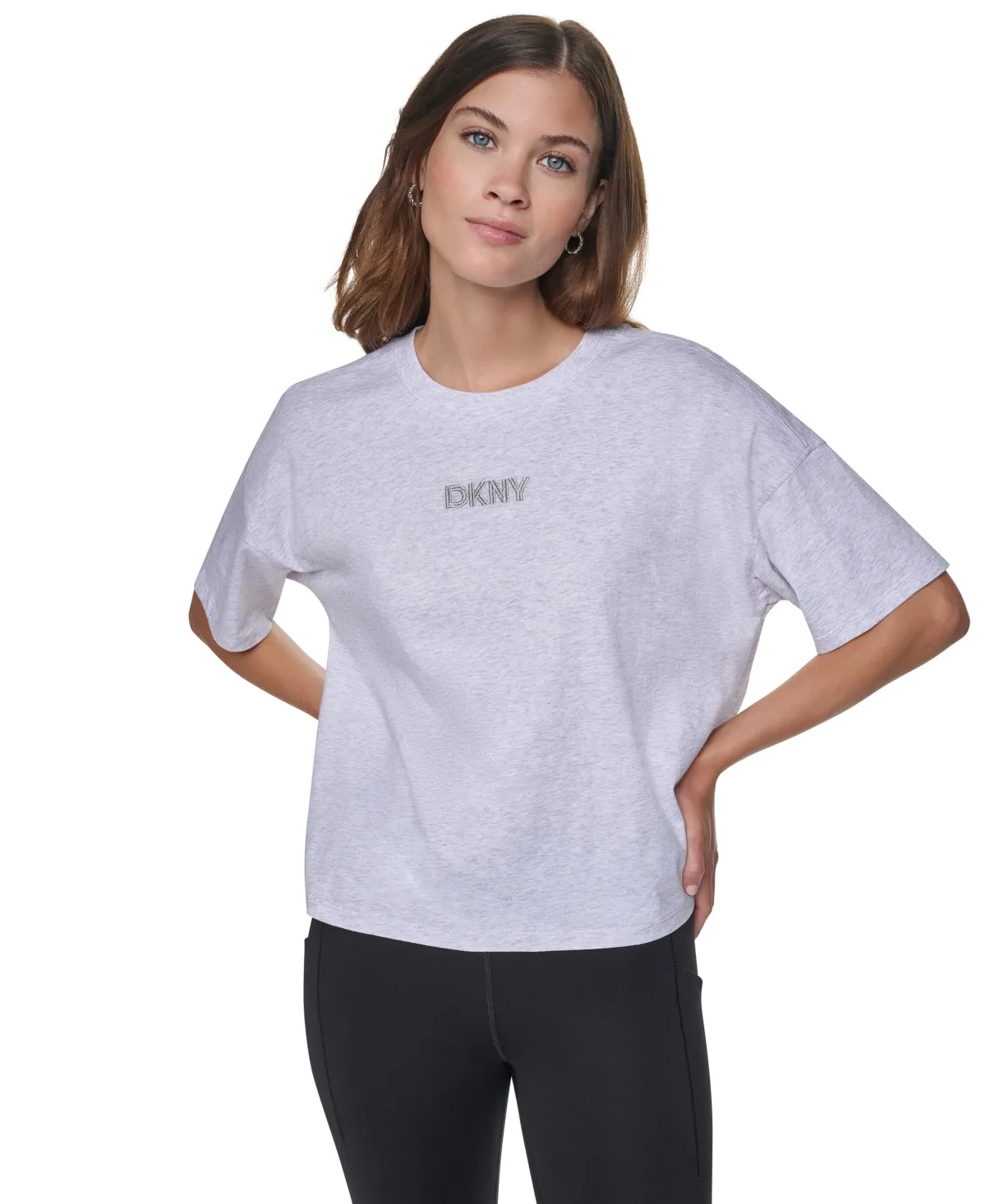 Sport Metallic Embroidery Logo Drop-Shoulder Boxy T-Shirt by DKNY