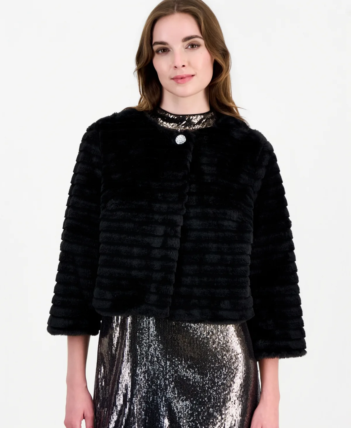 3/4-Sleeve Faux-Fur Jacket by Robbie Bee