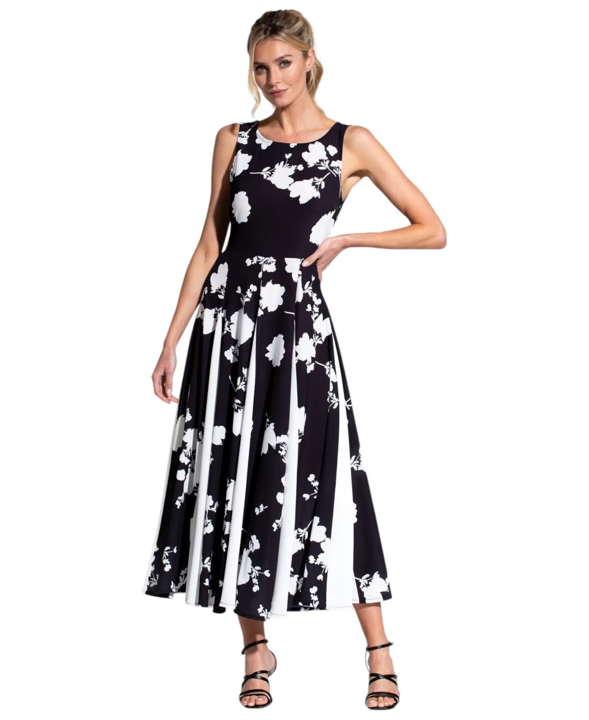 Box Pleat Midi Dress with Contrast Skirt