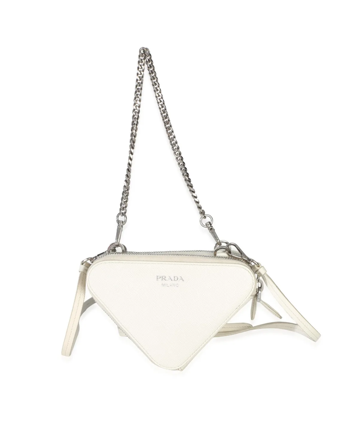 Pre-Owned Prada White Saffiano Mini Triangle Crossbody Pouch