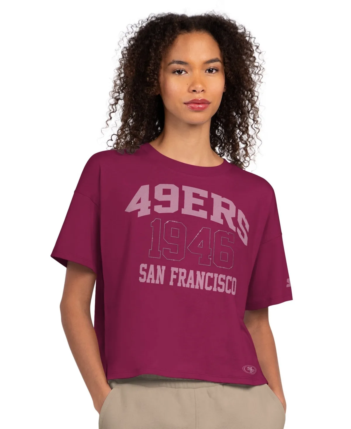 San Francisco 49ers Rhinestone Boxy Cropped T-Shirt