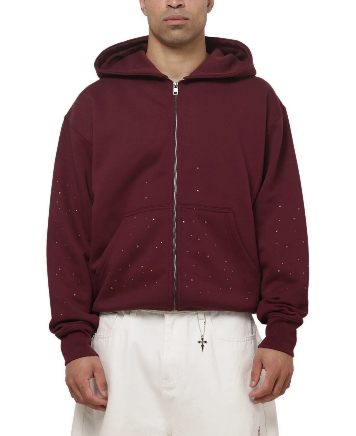 Medici Full Zip-Front Relaxed-Fit Metal Stud Details Hoodie by Saint Morta