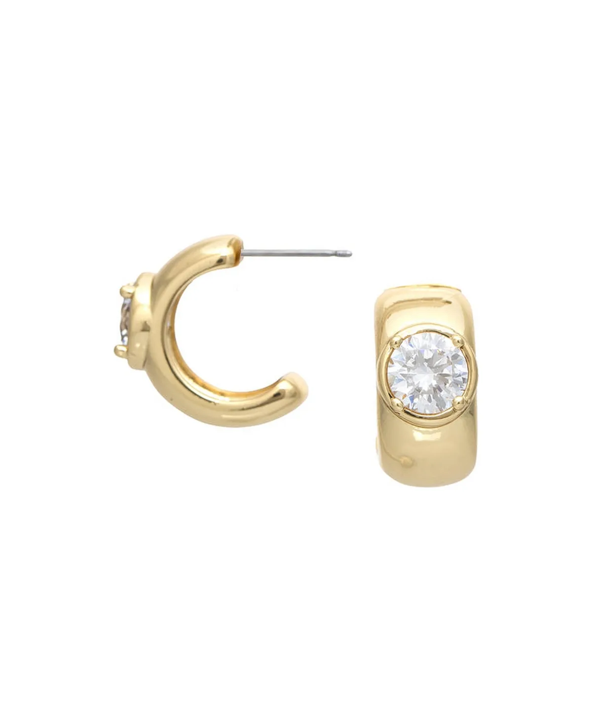 Cubic Zirconia Gold-Tone Round Huggie Earrings by Rivka Friedman