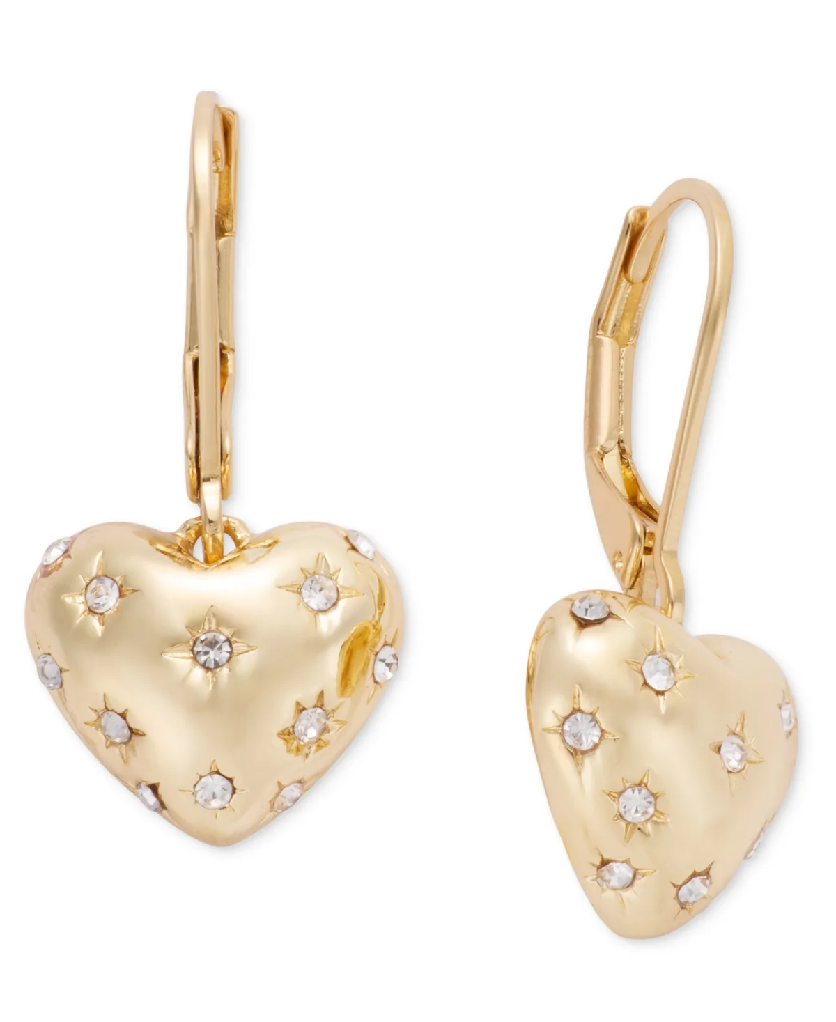 Gold-Tone Crystal Puffy Heart Starburst Drop Earrings by Anne Klein