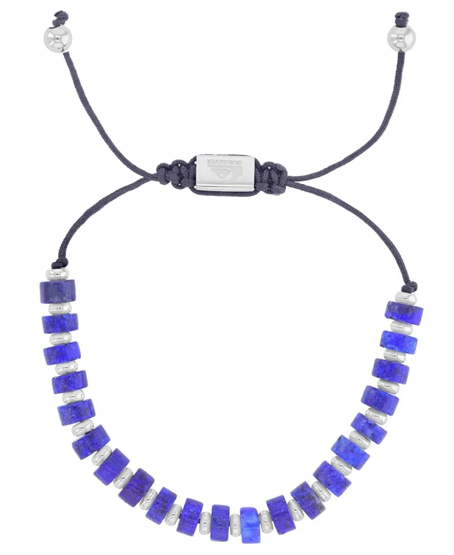 Platinum-Plated Steel Lapis Polished Beads Adjustable Bracelet by Quiksilver