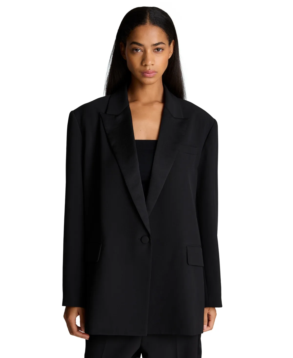 Vision Twill Contrast Lapel Boyfriend Oversized Blazer