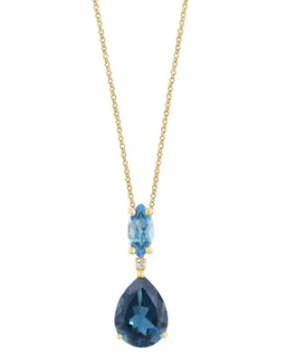 Blue London Blue Topaz with Diamond Accent Pendant Earrings in 14k Yellow Gold by Effy Collection