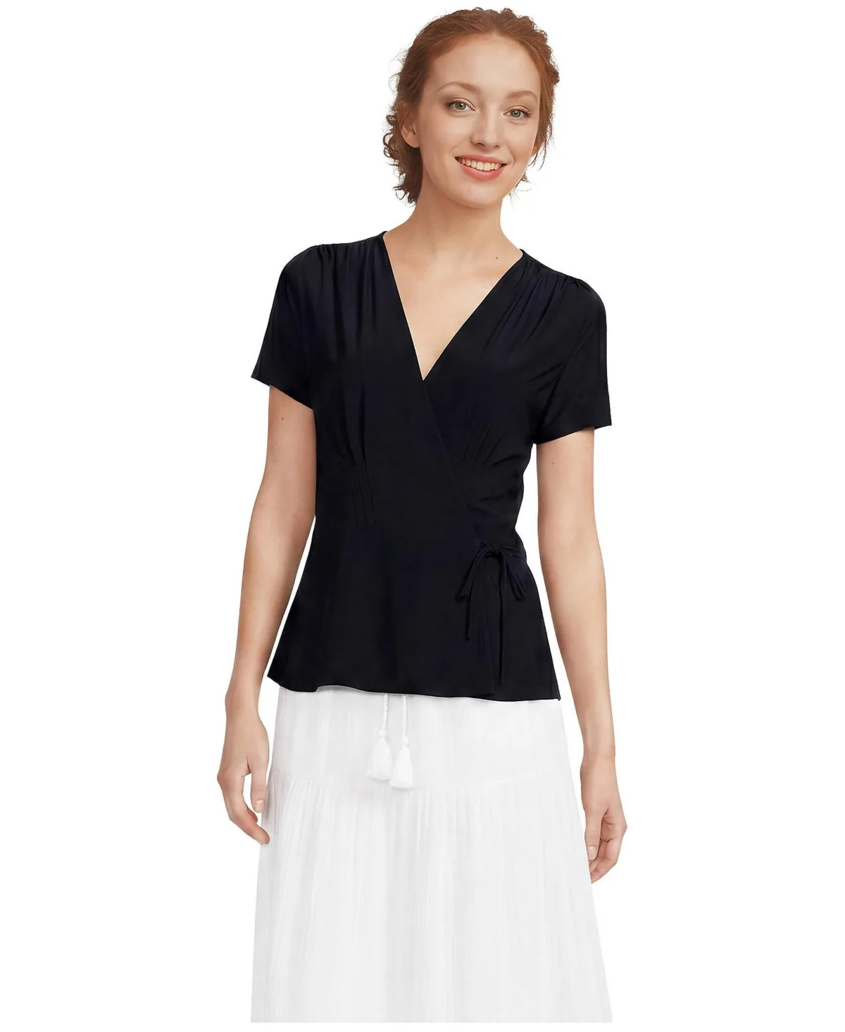 Short-Sleeve V-Neck Peplum Blouse by Lands' End