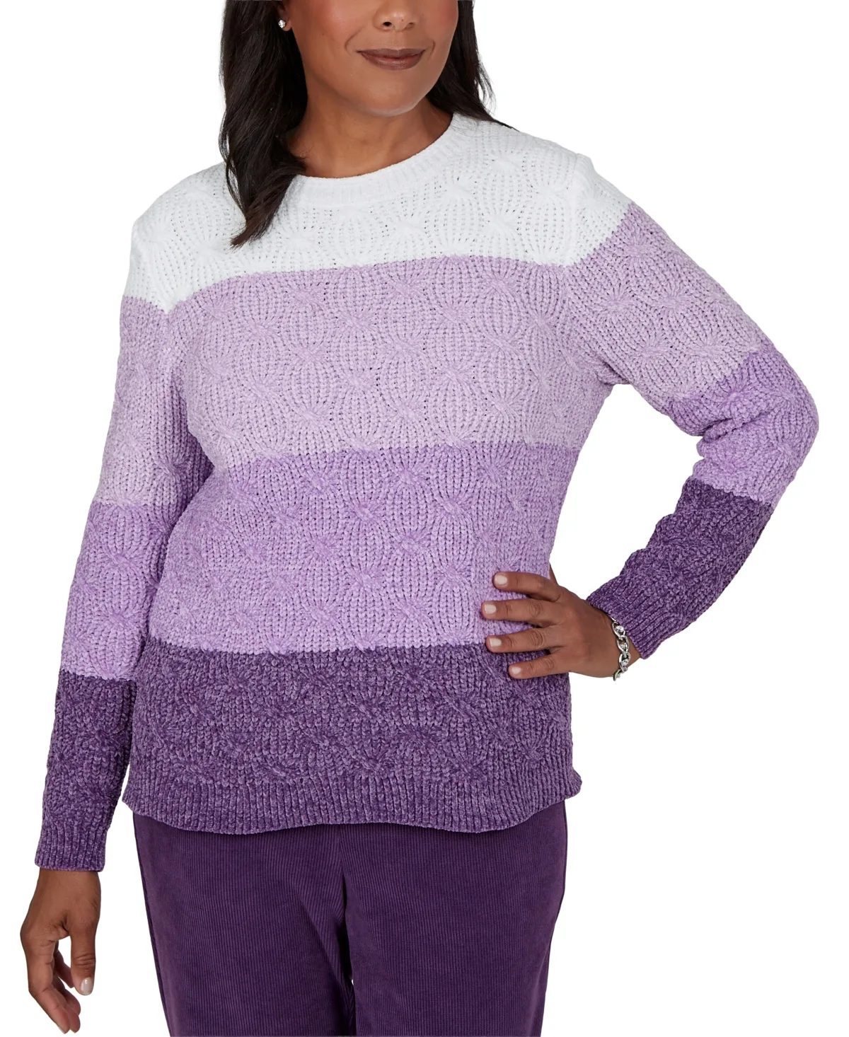 Colorblock Cable-Knit Pullover Sweater by Alfred Dunner