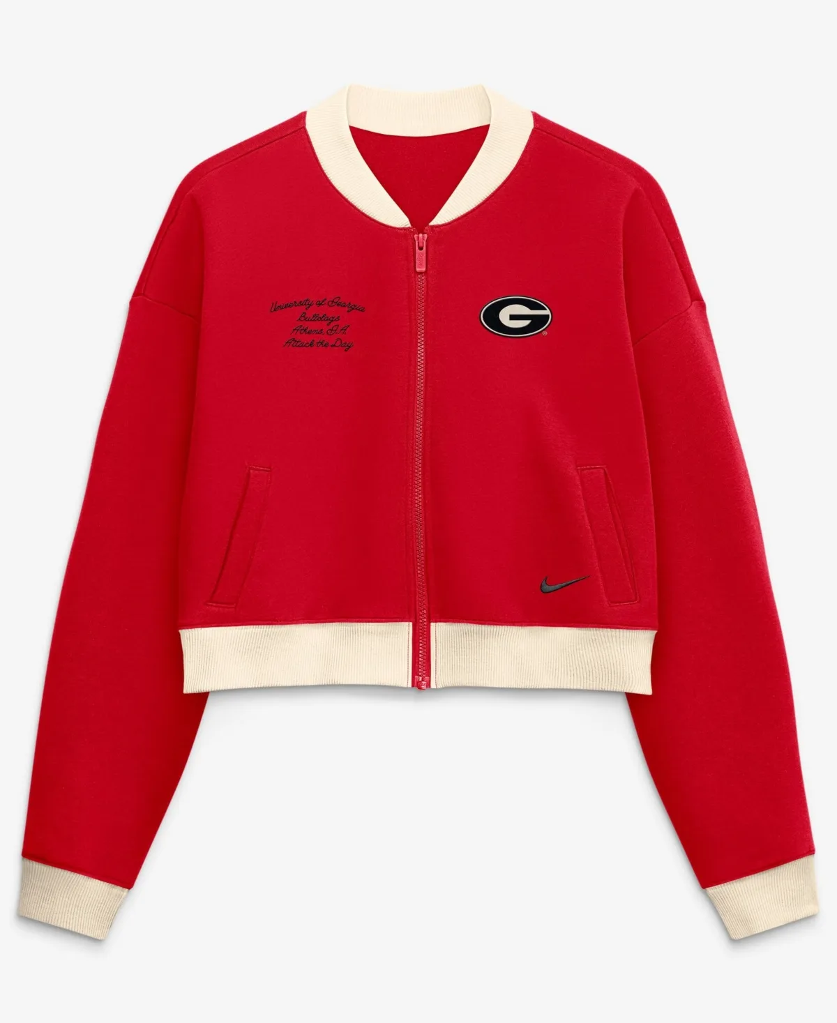 Georgia Bulldogs Oversized Academic Cropped Full-Zip Bomber Jacket by Nike