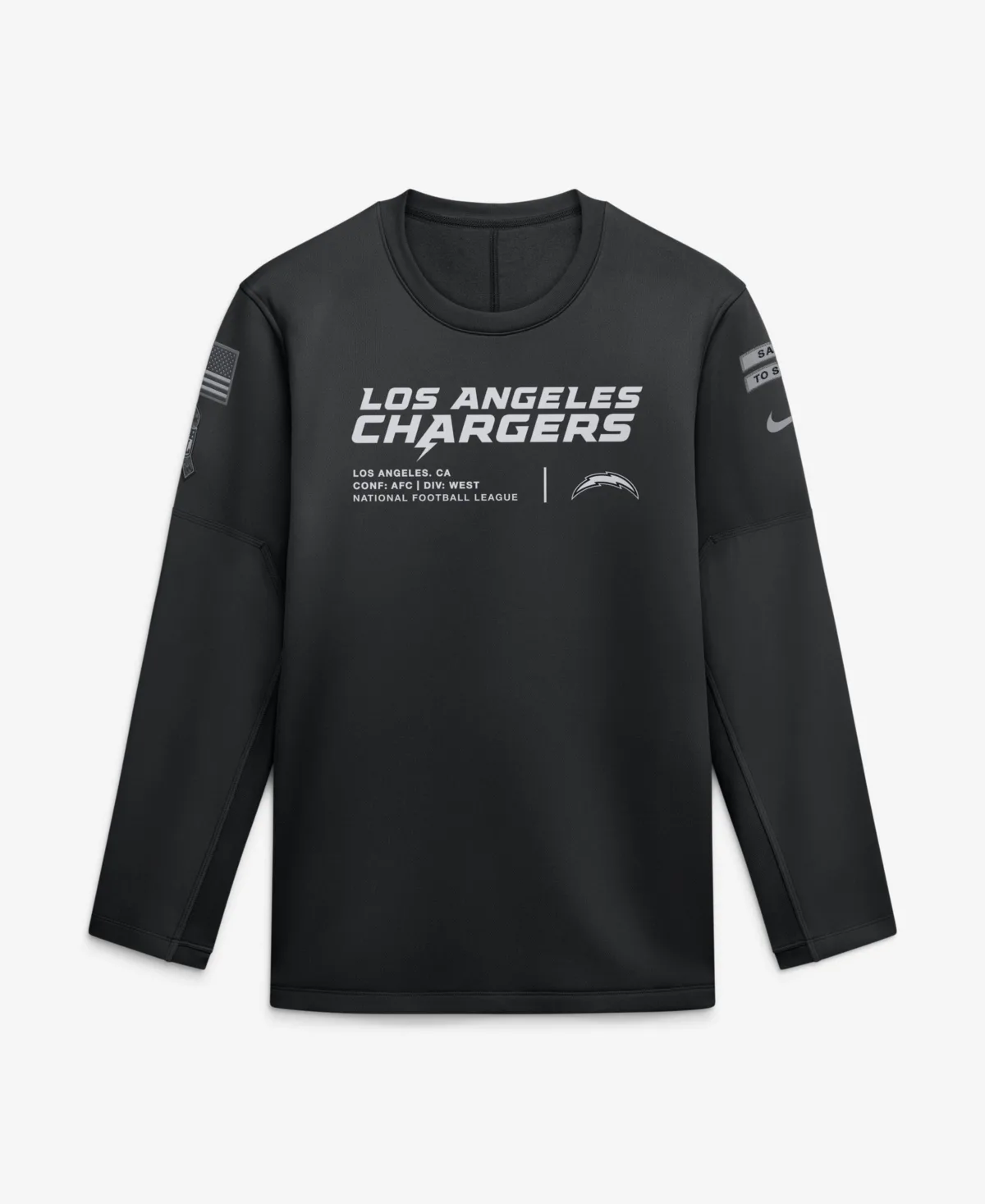 Los Angeles Chargers 2026 Salute to Service Sideline Coaches Crewneck Therma-Fit Sweatshirt by Nike