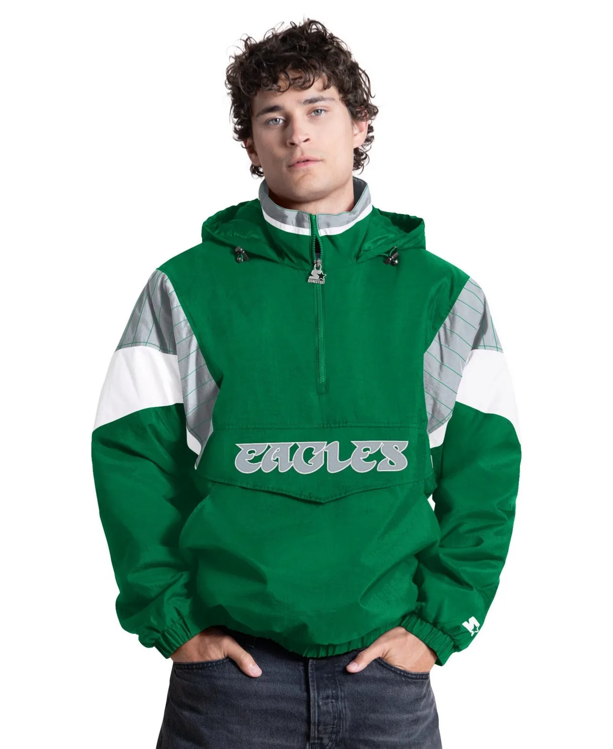 Philadelphia Eagles the Throwback Retro Logo Half-Zip Hooded Sweatshirt by Starter