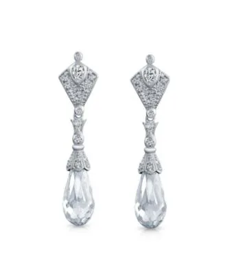 Bridal Briolette Faceted Teardrop Cubic Zirconia CZ Chandelier Earrings Prom Sterling Silver by Bling Jewelry