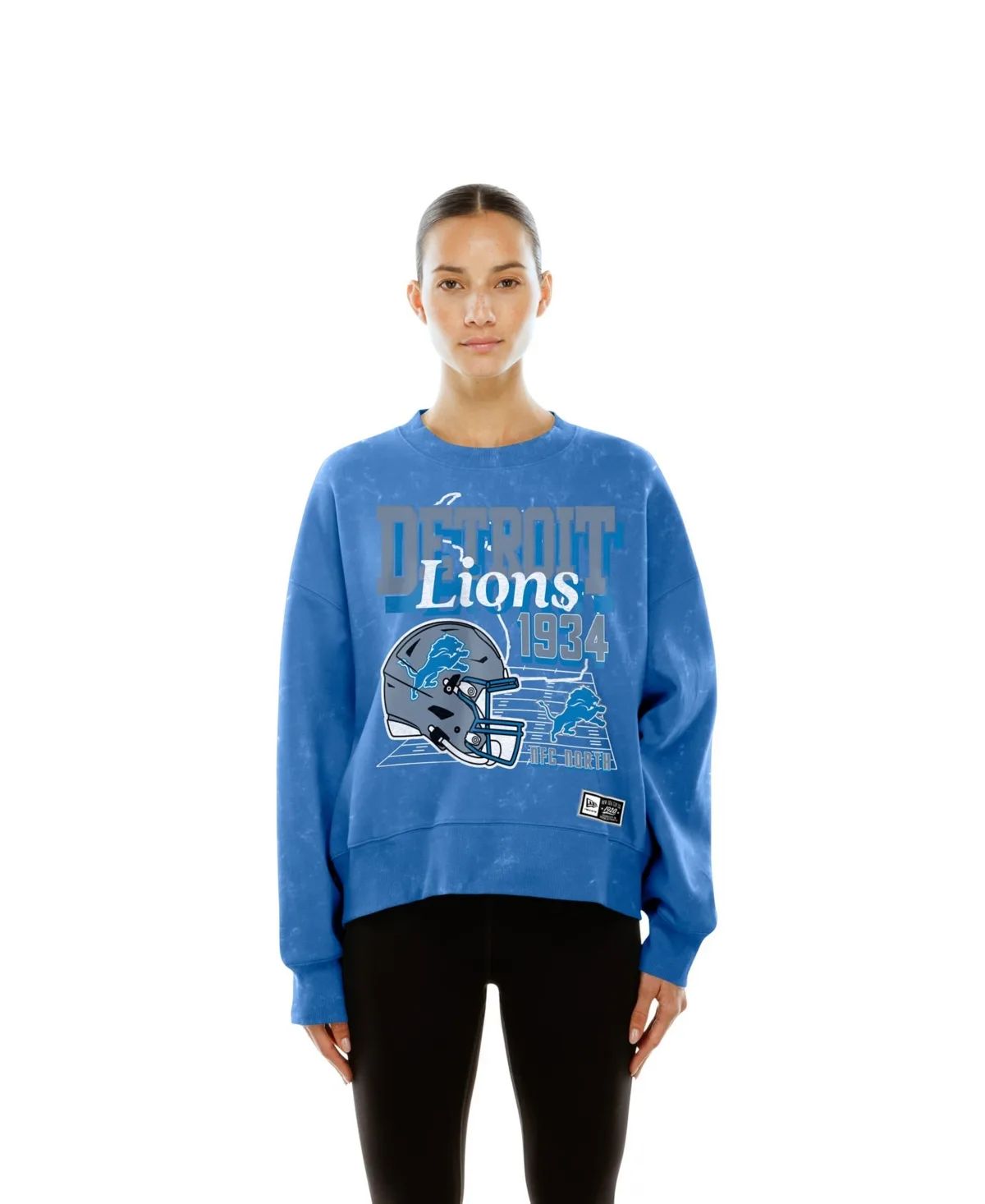 Detroit Lions Throwback Mineral Wash Boxy Fleece Crewneck Sweatshirt by New Era