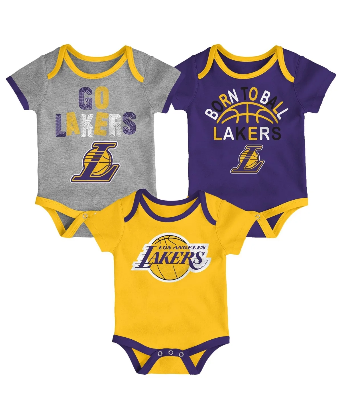 Los Angeles Lakers Born to Ball Bodysuit Set, 3-Pack by Outerstuff