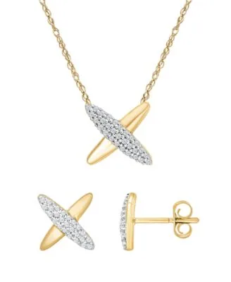 Diamond x Shape Necklace Earrings Collection in 10k Yellow Gold by Esme Fine Jewelry