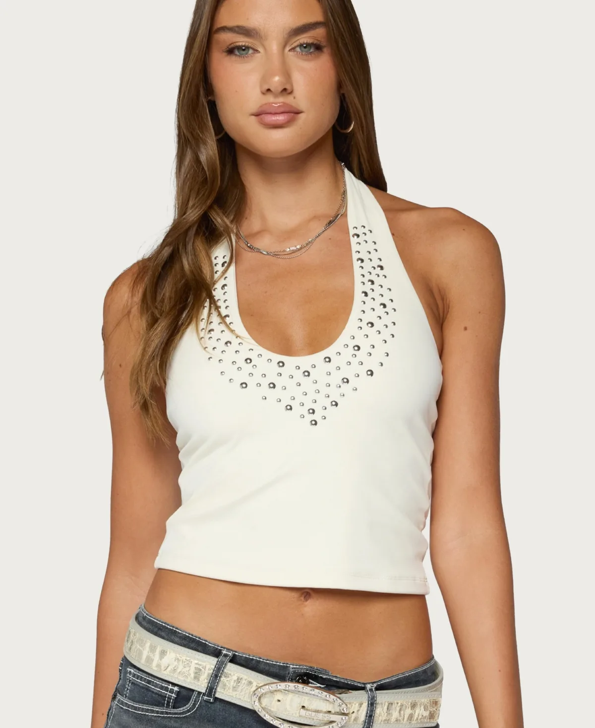 Jemson Halter Crop Studded Tank