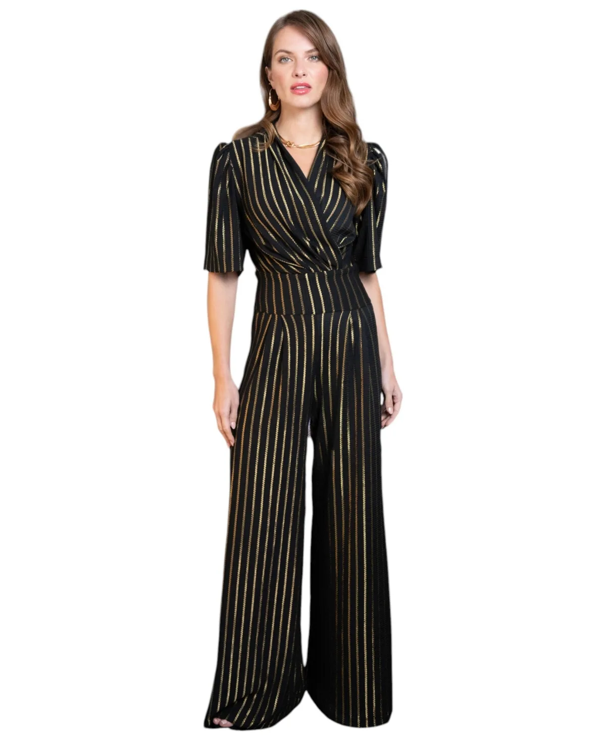 Gold Stripe Wide Leg Jumpsuit by Hotsquash London