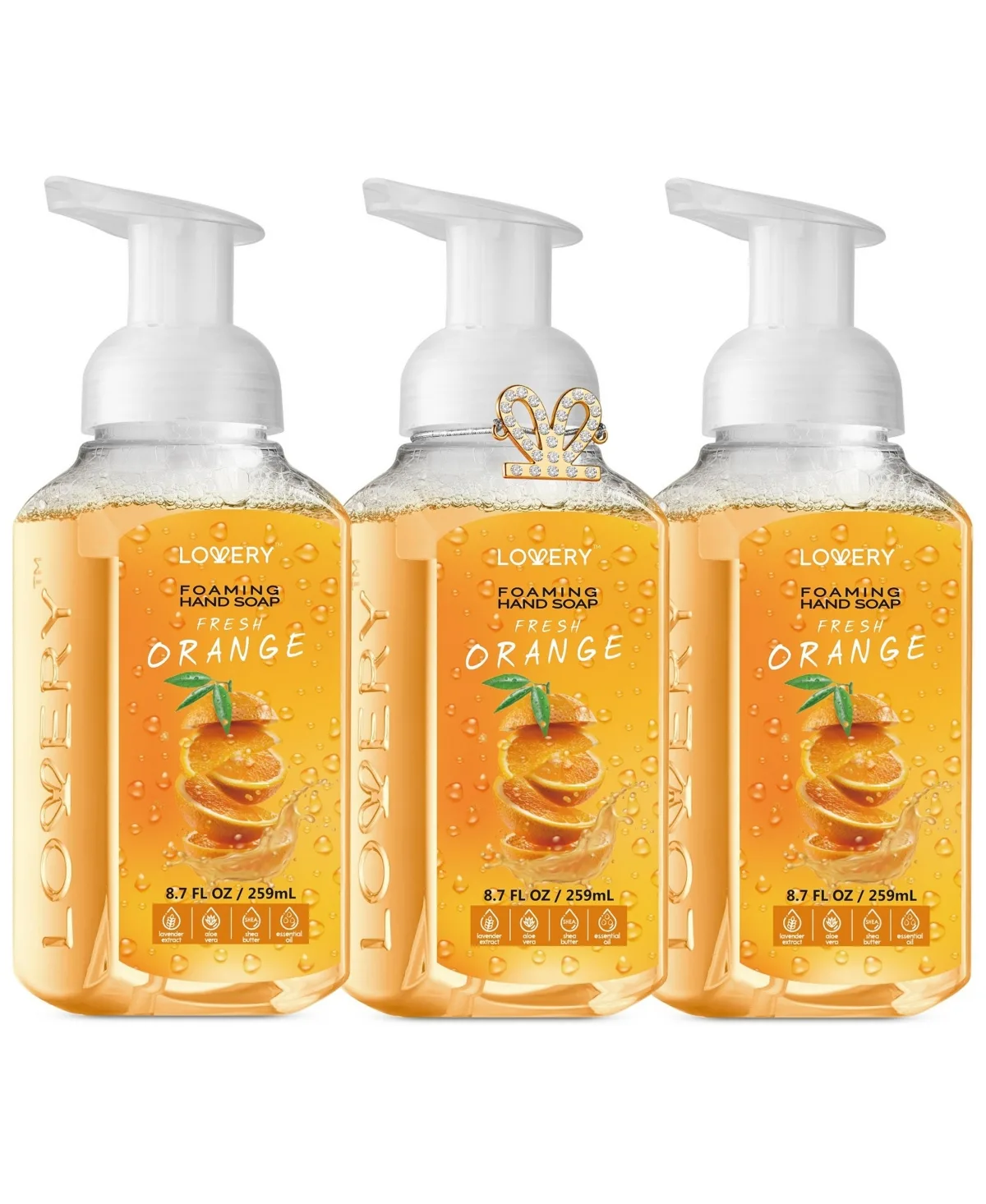 Hand Foaming Soap in Fresh Orange, Moisturizing Hand Soap with Flawless Crystal Heart Bracelet - 4 Piece Hand Wash Set by Lovery