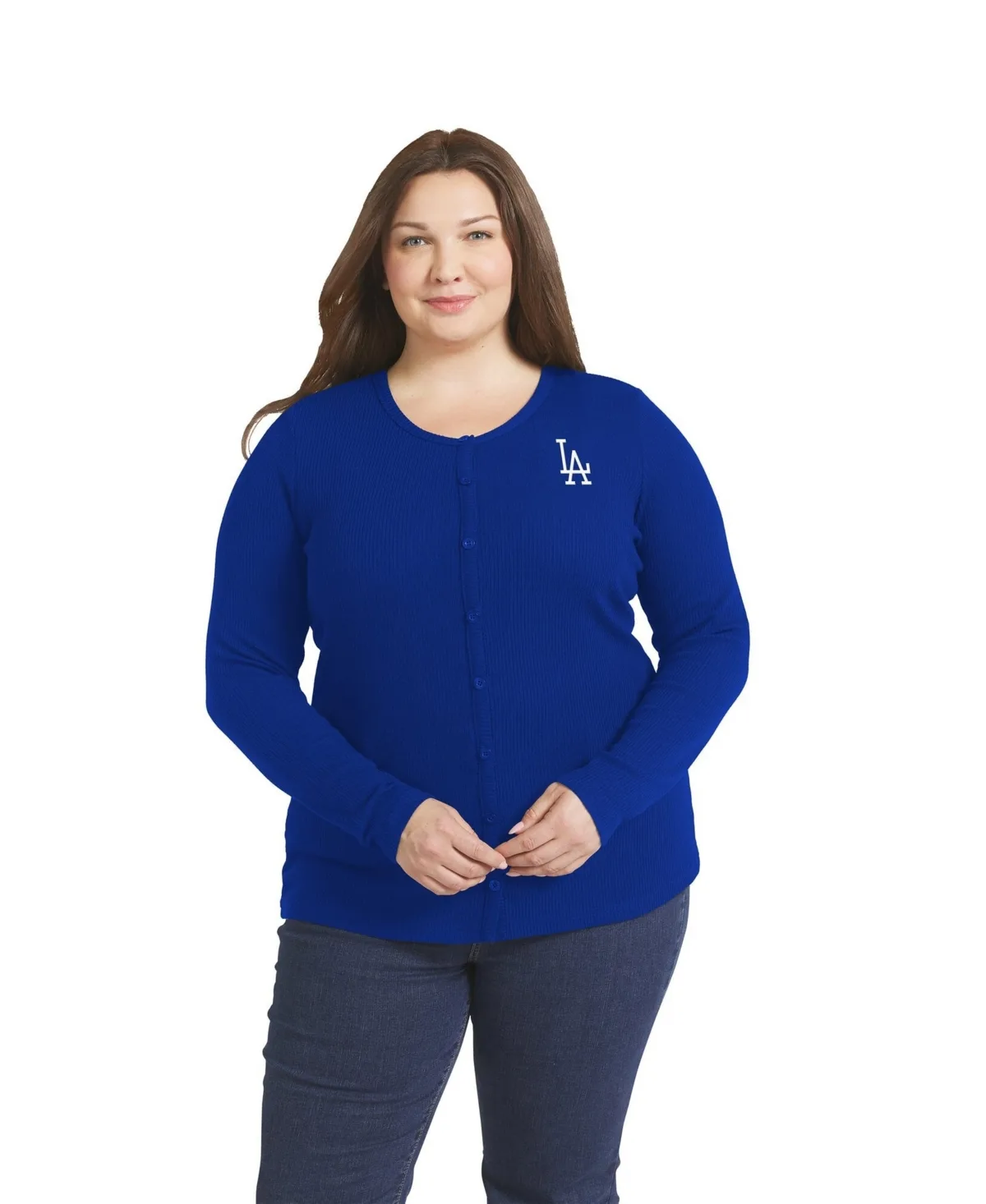 Los Angeles Dodgers Rib-Knit Button-Down Sweater by Wear by Erin Andrews