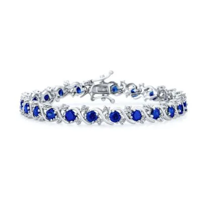 Fancy Solitaire Blue Sapphire CZ Wave Tennis Bracelet Silver Plated 7 Inch by Bling Jewelry