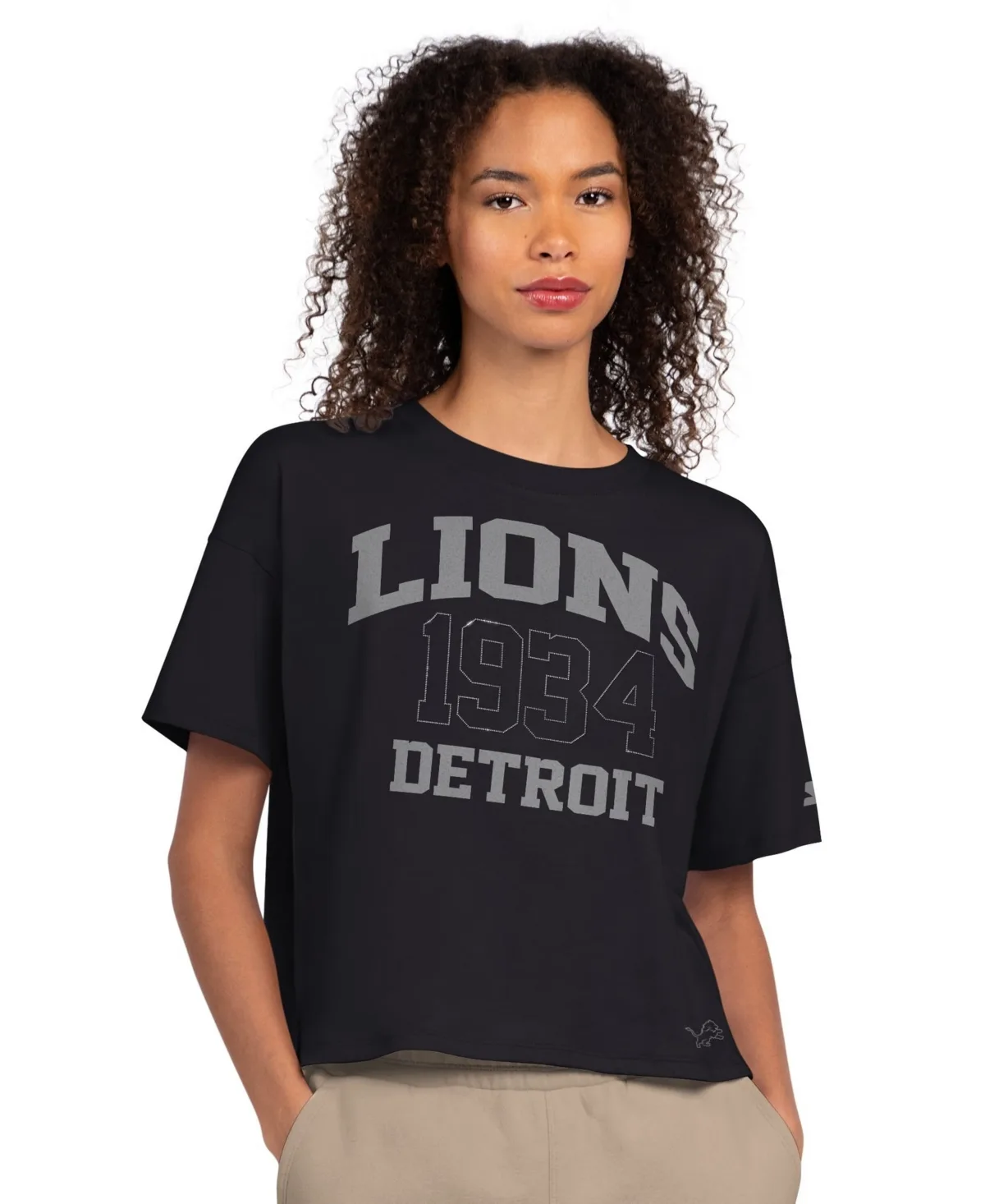 Detroit Lions Rhinestone Boxy Cropped T-Shirt