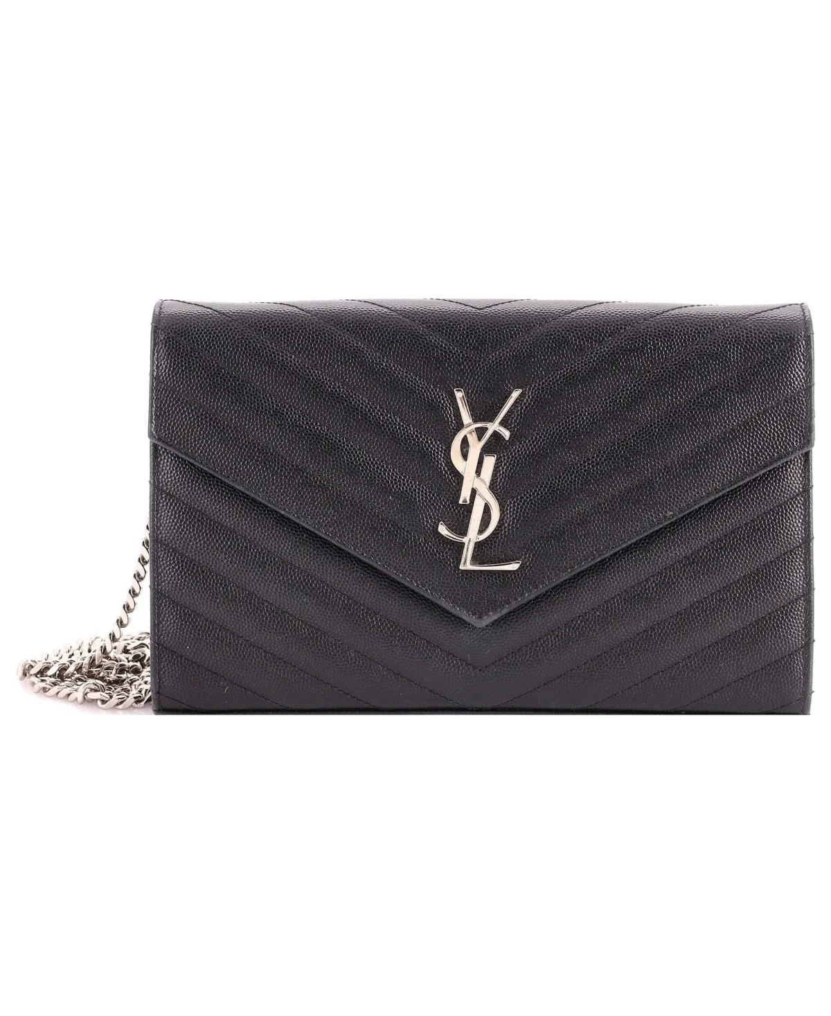 Pre-Owned Saint Laurent Medium Classic Monogram Wallet on Chain Matelasse Chevron Leather