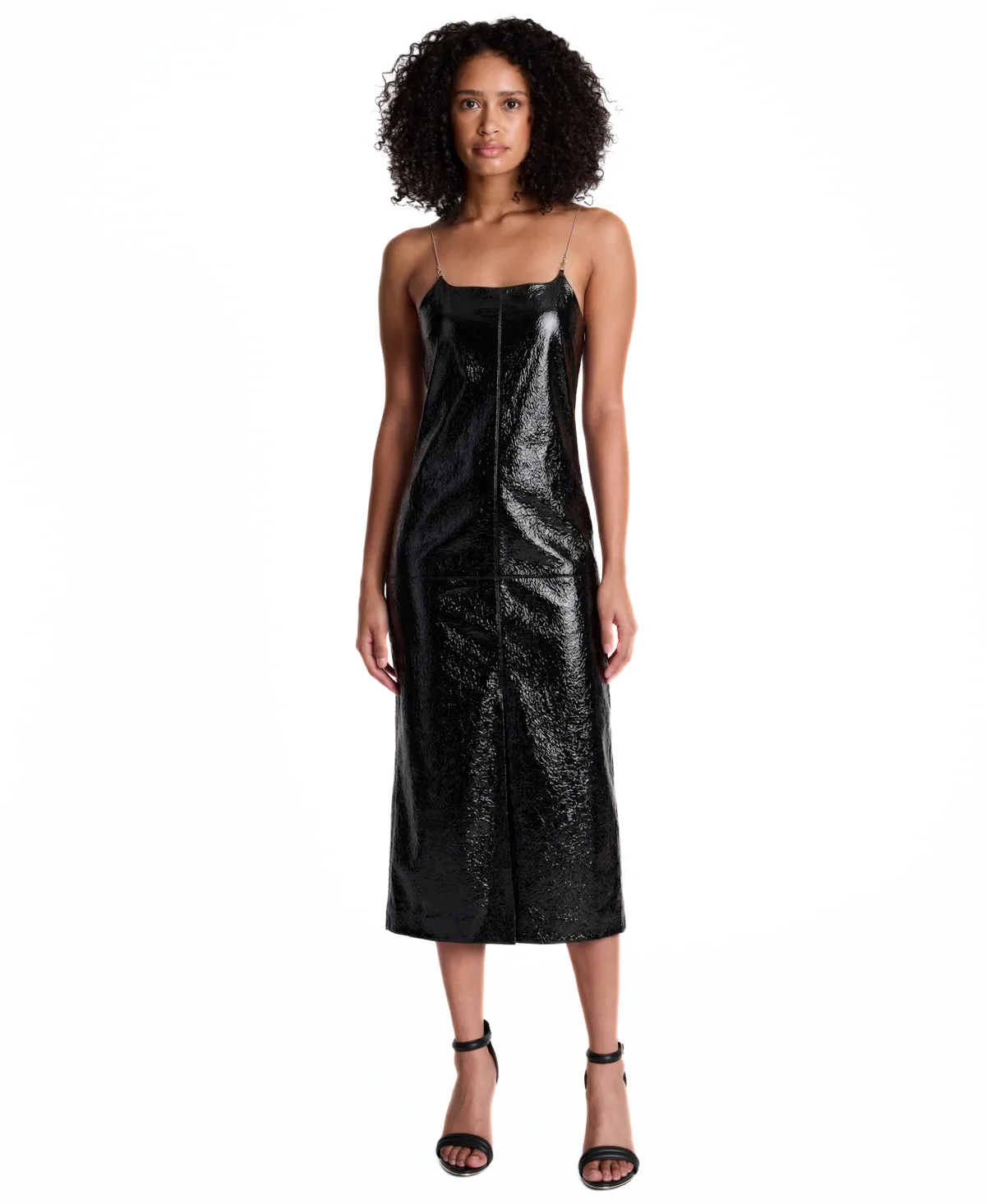 Midi Metal-Strap Square Neck Faux Leather Slip Dress by Kenneth Cole
