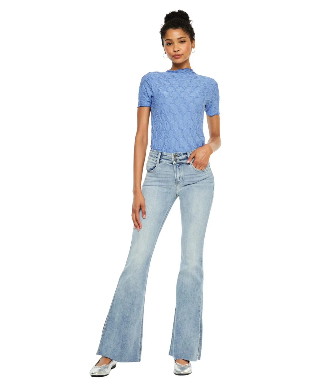Selena Mid Rise Double Waistband Flare Jeans by Kancan