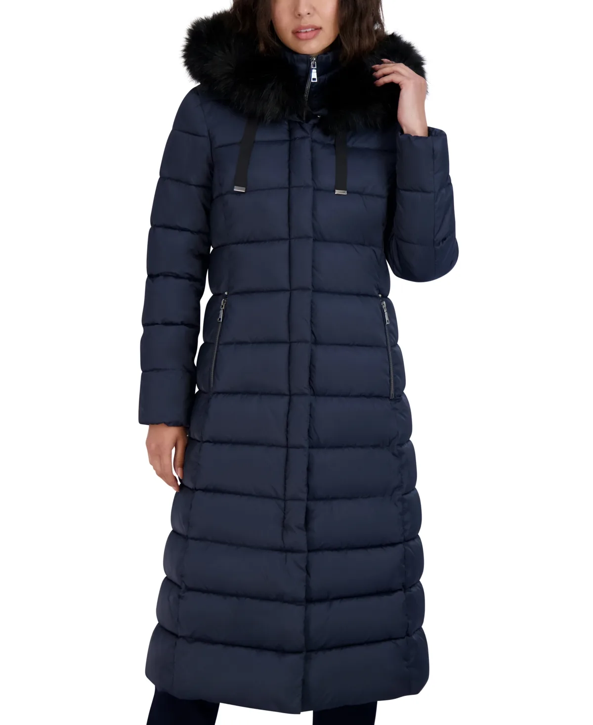Maxi Shine Bibbed Faux-Fur-Trimmed Hooded Puffer Coat by Tahari