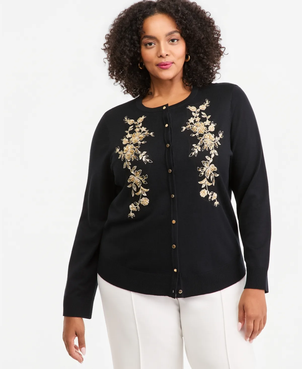 Embellished Floral Applique Cardigan by JM Collection