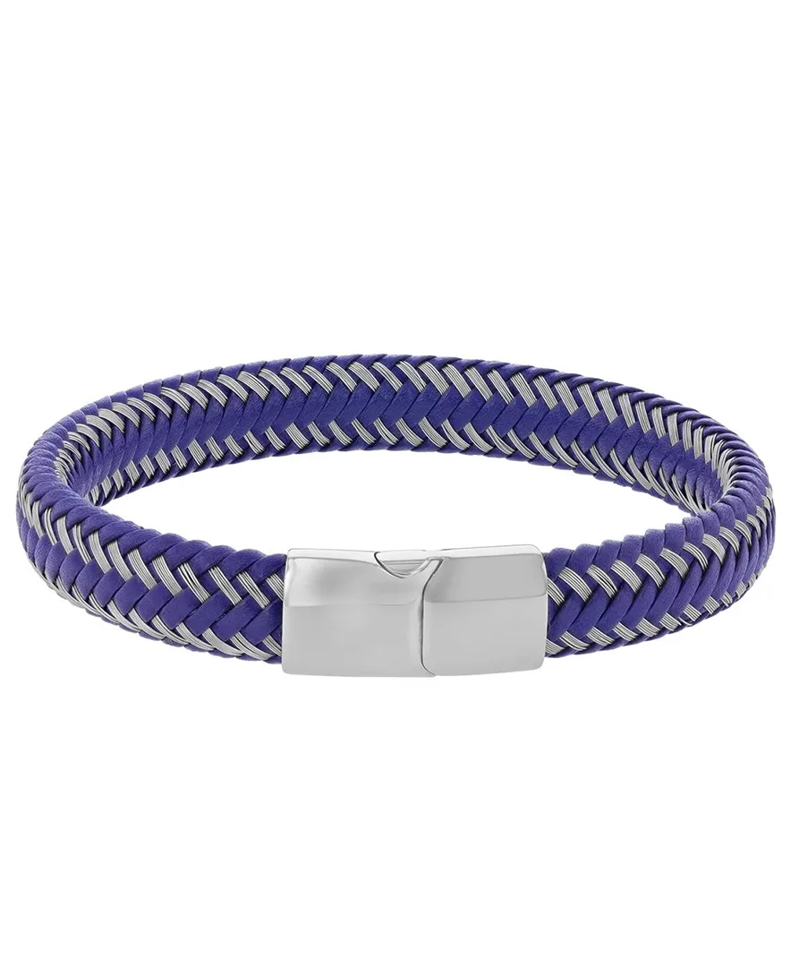 Platinum-Plated Cylinder Lock Leather Bracelet by Quiksilver