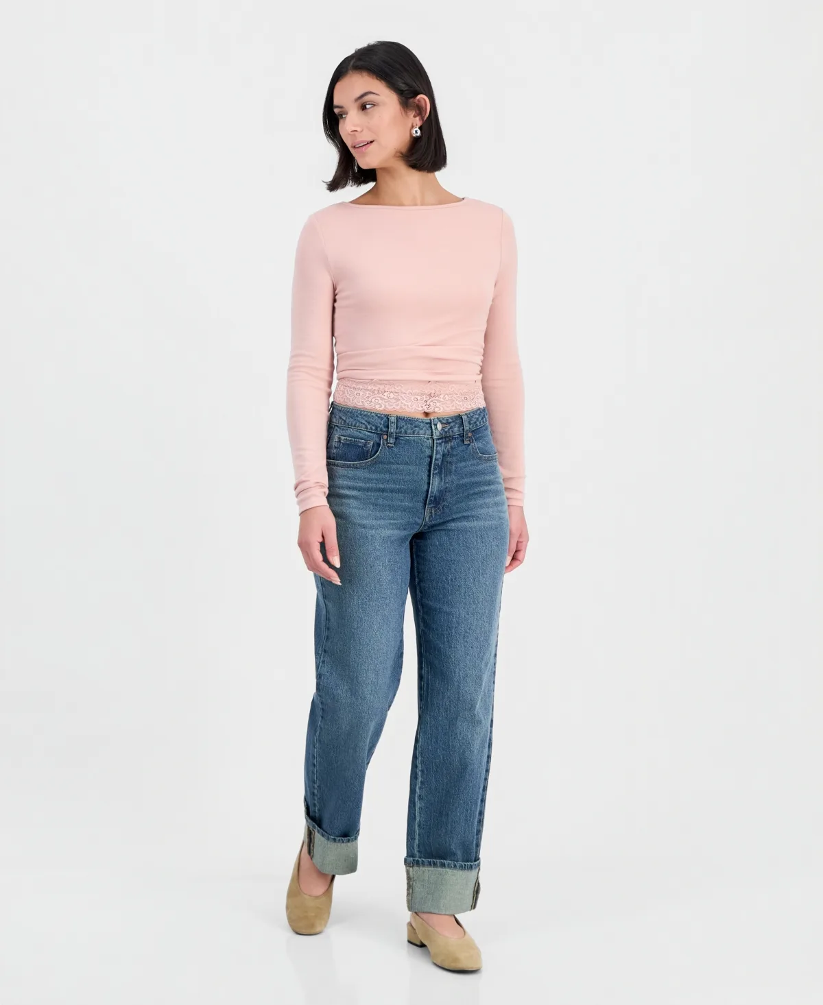 High-Waisted Cuffed-Hem Straight-Leg Jeans by And Now This