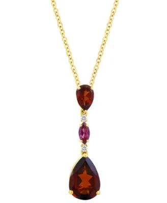 Garnet Rhodolite Diamond Accent Pendant Earrings Cocktail Statement Ring in 14k Yellow Gold by Effy Collection