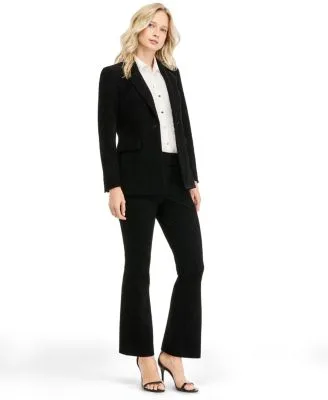 Herringbone One Button Wide Leg Jacket Pants Blouse 3 Piece Suit by Anne Klein