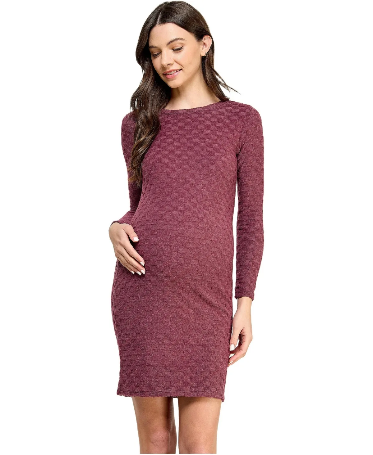 Round Neck Long Sleeve Textured Knit Dress by Hello Miz